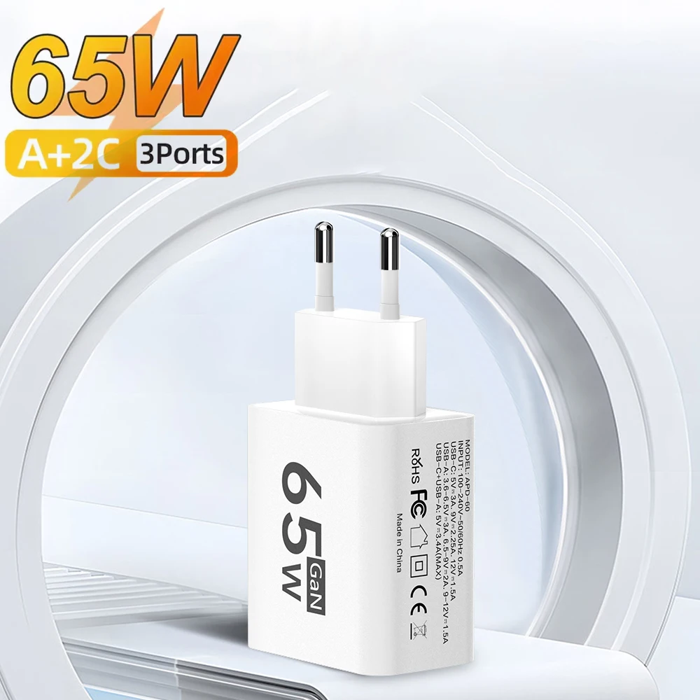 

GaN Type C PD Charger 3 Ports USB Fast Charging Cellphone Adapter Quick Charger 3.0 For iPhone 15 14 Xiaomi Samsung Huawei