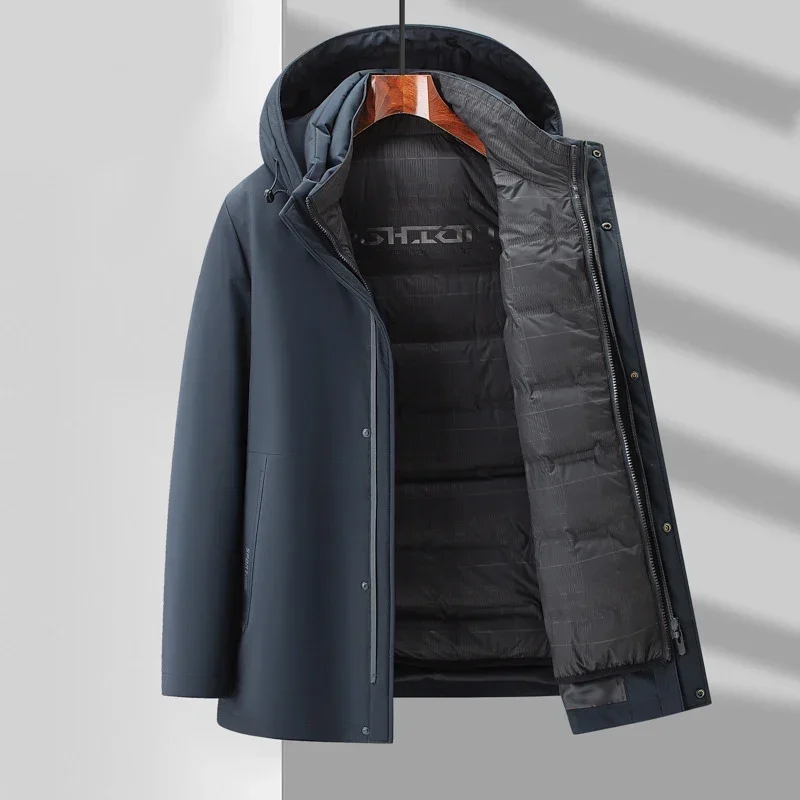 

2023 Winter New Detachable Inner Tank Down Coat Men's Hooded Mid Length Plus Size Coat