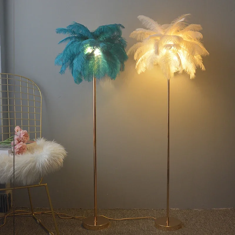 Modern Ostrich Feather Shade Led Floor Lamp Study Bedroom Bedside Lamp Living Room Home Decor Indoor Lighting Standing Light