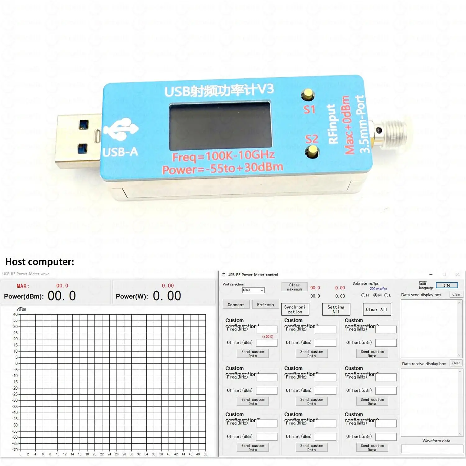 DYKB Portable USB RF POWER METER V3 100kHz~10GHz OLED Display -55~+30dBm With Upper Computer Software FOR Calibration Test Maint