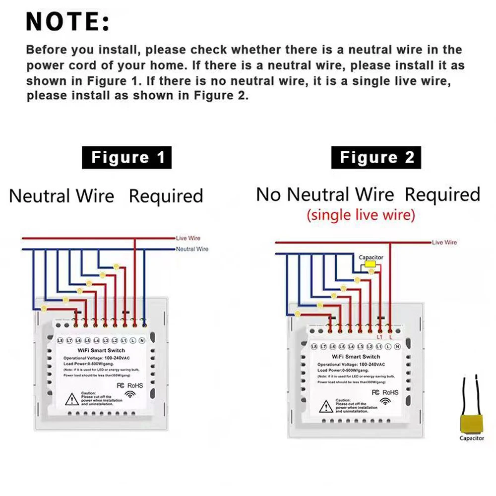 Tuya-interruptor inteligente con WiFi para el hogar, pulsador táctil de 4x4 sin cable neutro, 4/6 entradas, RF433, Control remoto, funciona con