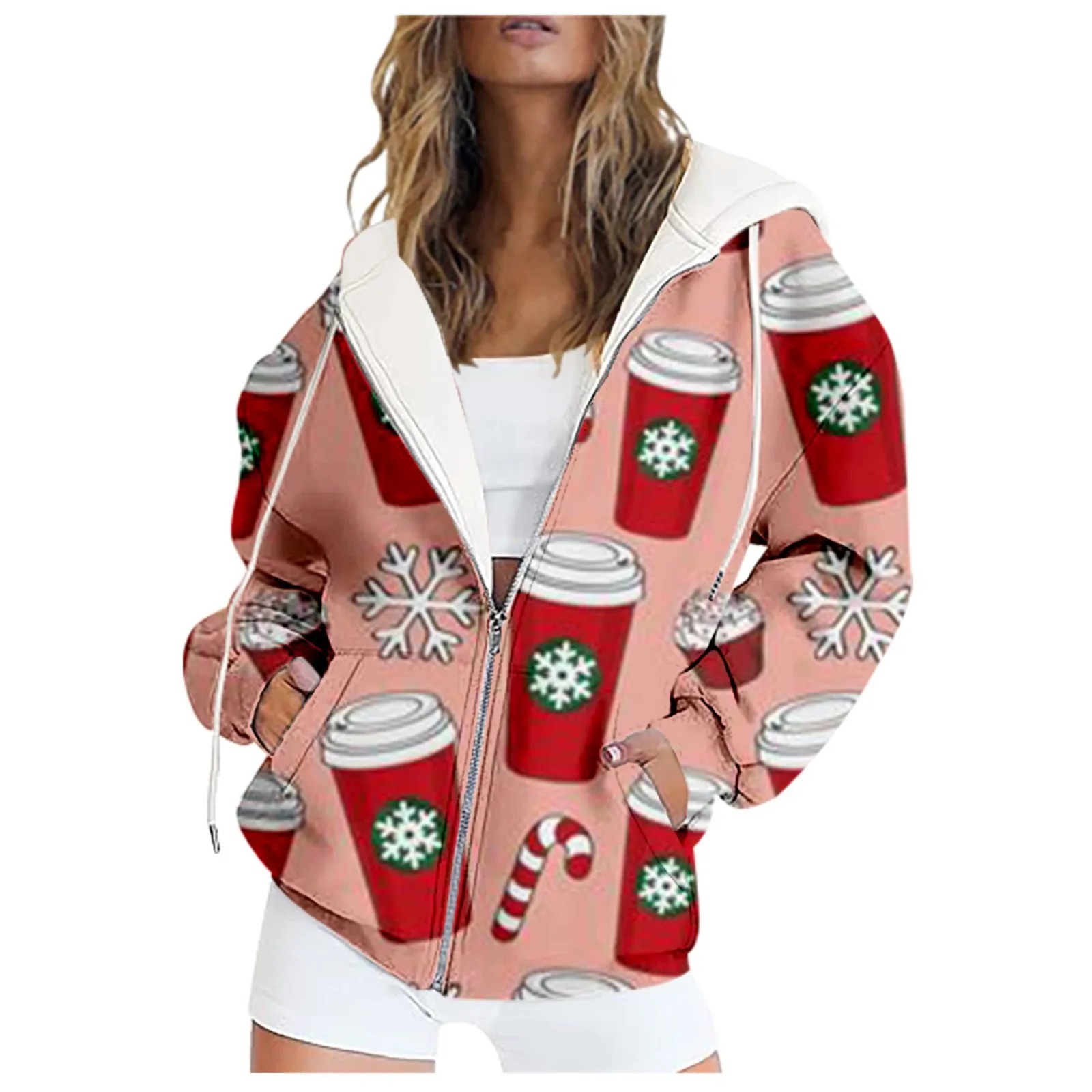 Christmas Light Color Fashionable Cross border Women's Zipper Hoodie Jacket Hoodie Single Piece Direct ShippingMC4