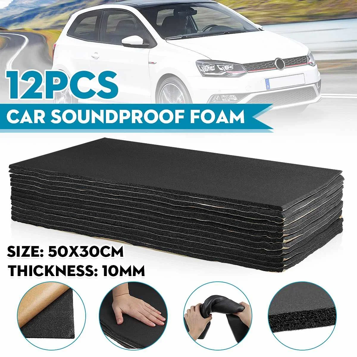 12PCS 30x50cm 10mm Car Sound Deadener Noise Proof Bonnet Insulation Deadening Foam Mat Cotton Sticker Car Accessories