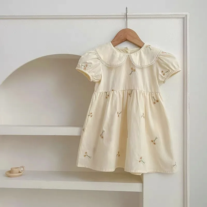

Girls' Toddler Dress2026Summer New Doll Collar Flower Embroidery Short Sleeve Dress Sweet Children's Dress