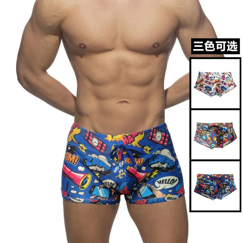 

New swimsuit men's swimming trunks printed boxers European and American style low waist sports quick-drying shorts beach BS427