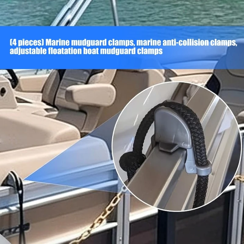Pontoon Boat Bumper Clips for Square Rails, Clamp On ABS Line Holders Set of 4Pcs for Docking, Mooring, and Side H9EE