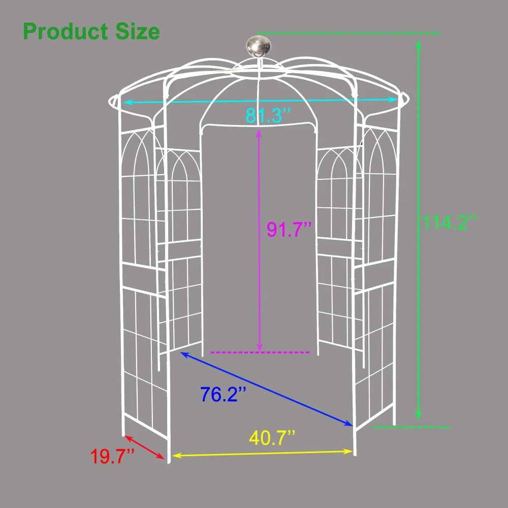 โลหะ Garden Arch Iron Garden Arbors Gazebo Dia 81.3 ''x 114.2'' สูง Birdcage รูปร่าง Pergola Pavilion สําหรับงานแต่งงานพิธีครีม