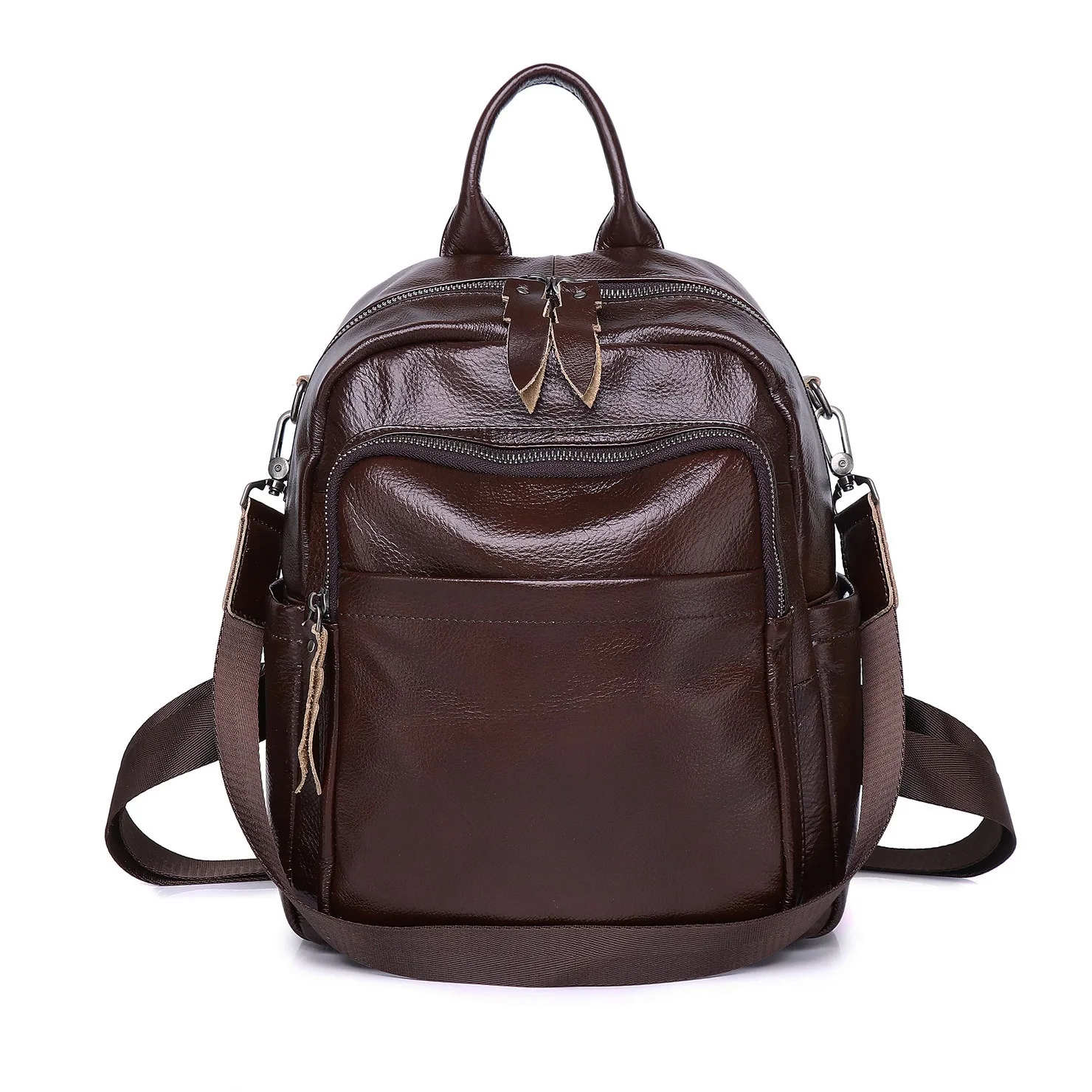 Zency Genuine Leather Women's Backpack Knapsack Multi-pockets Convertible Shoulder Bag Purse for College Preppy Style Knapsack
