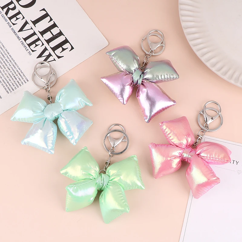 Korean Colorful Bow Keyring Sweet 3D Bowknot Keychain Trendy Bag Pendant Backpack Hanging Decoration For Girl Gifts