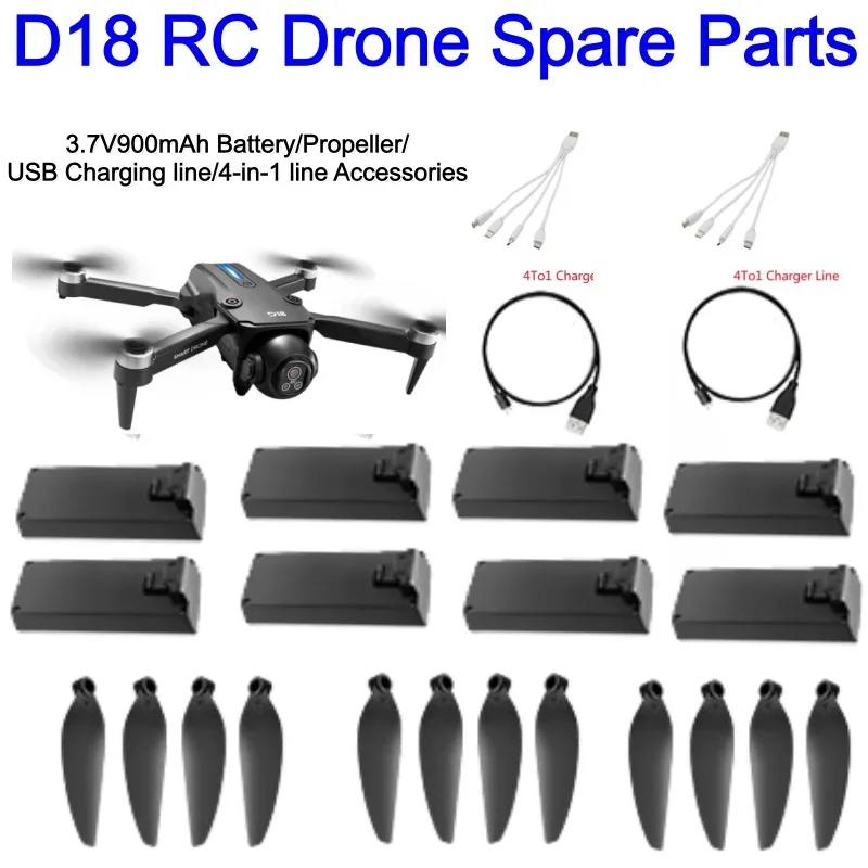D18 RC Drone Spare Parts Battery 3.7V900mAh Propeller USB Charging line 4-in-1 Charging Line Accessories For D18 Brushless Dron