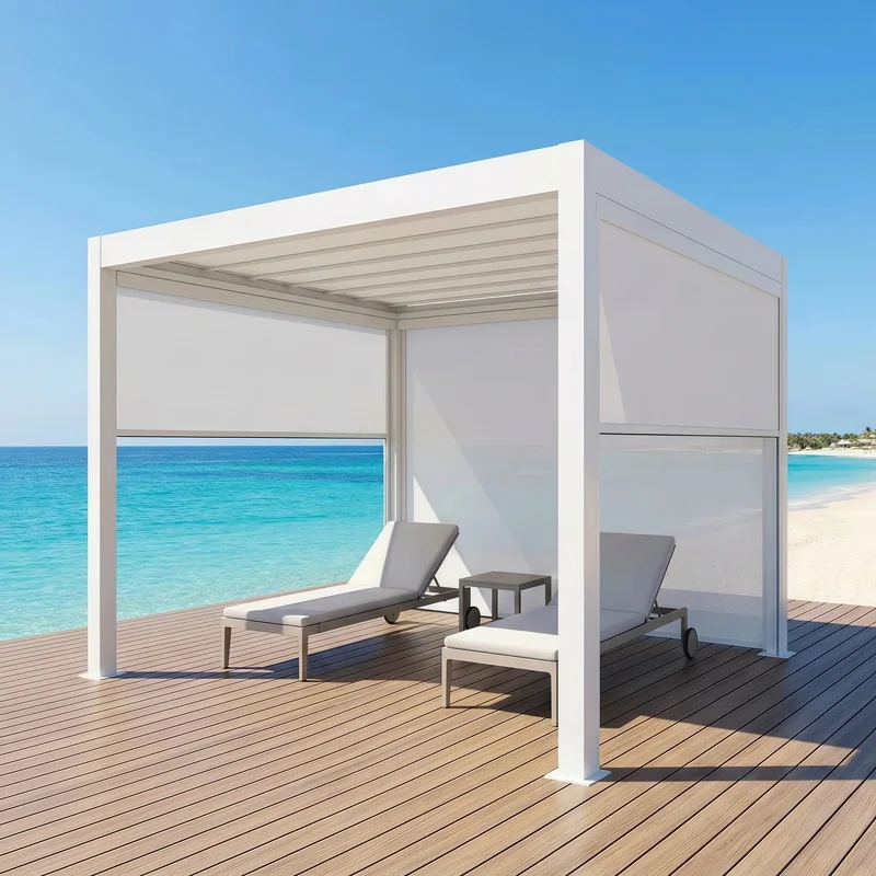 Manual Aluminum Pergola with Hand Crank Heavy-Duty-Resistant Waterproof Balcony & Patio Outdoor Gazebo