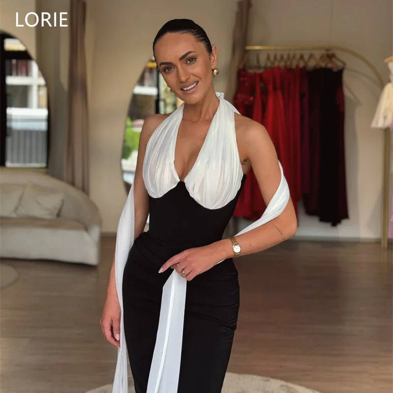 

LORIE Halter Deep V-Neck Mermaid Party Dresses Elegent sleeveless Scarf Evening Prom Dress Floor-Length Prom Gowns Customized