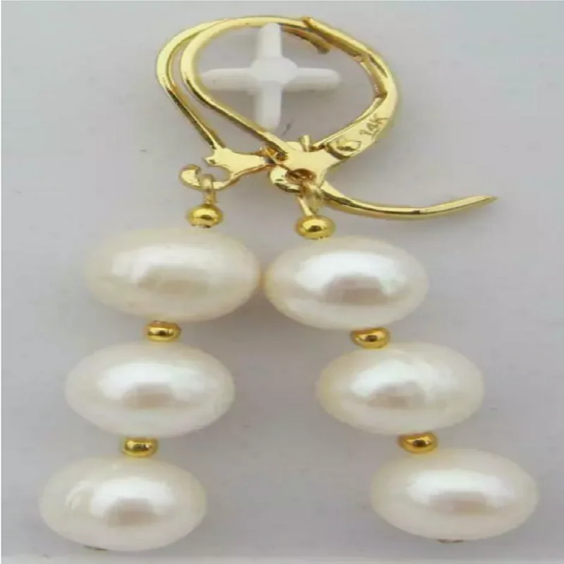 Perfect AAAA 9-10mm AKOYA 14K gold round white pearl earrings