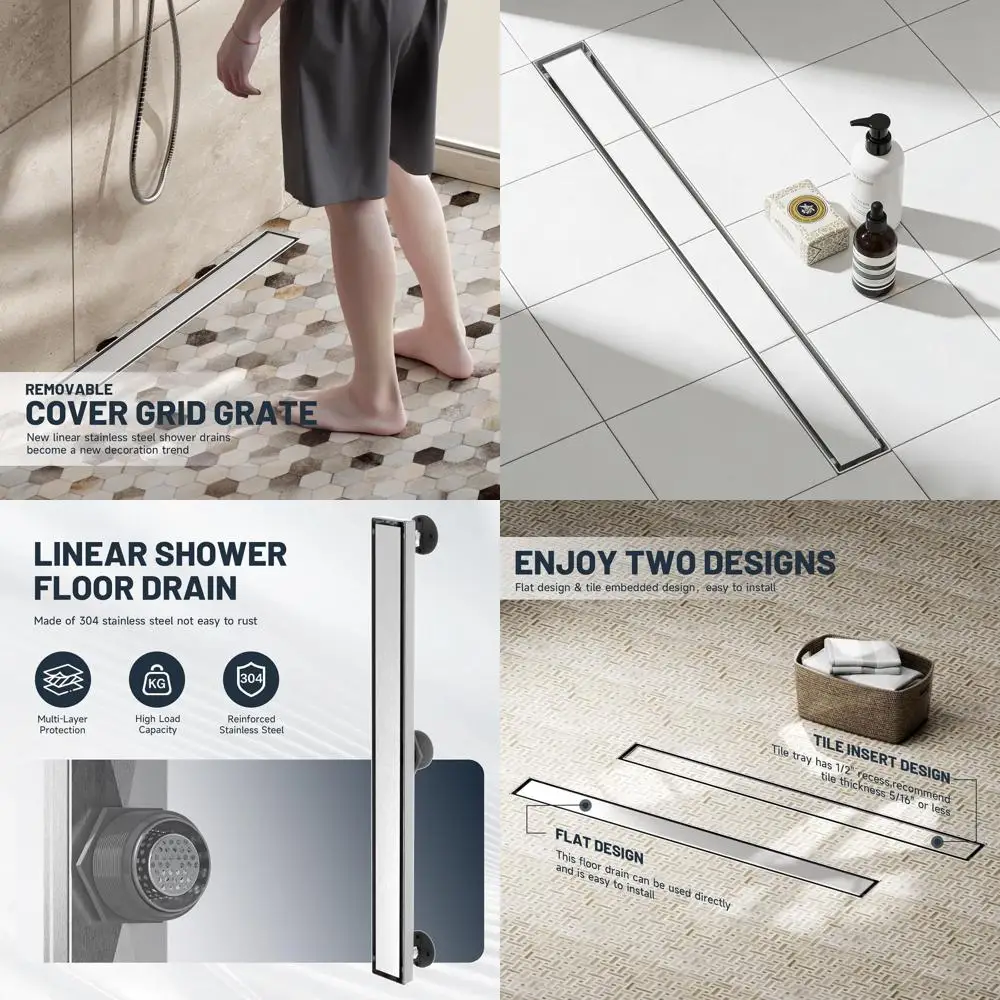 

Прямоугольный душевой трап 28 дюймов с решеткой под плитку, нержавеющая сталь 304, отделка матовый никель