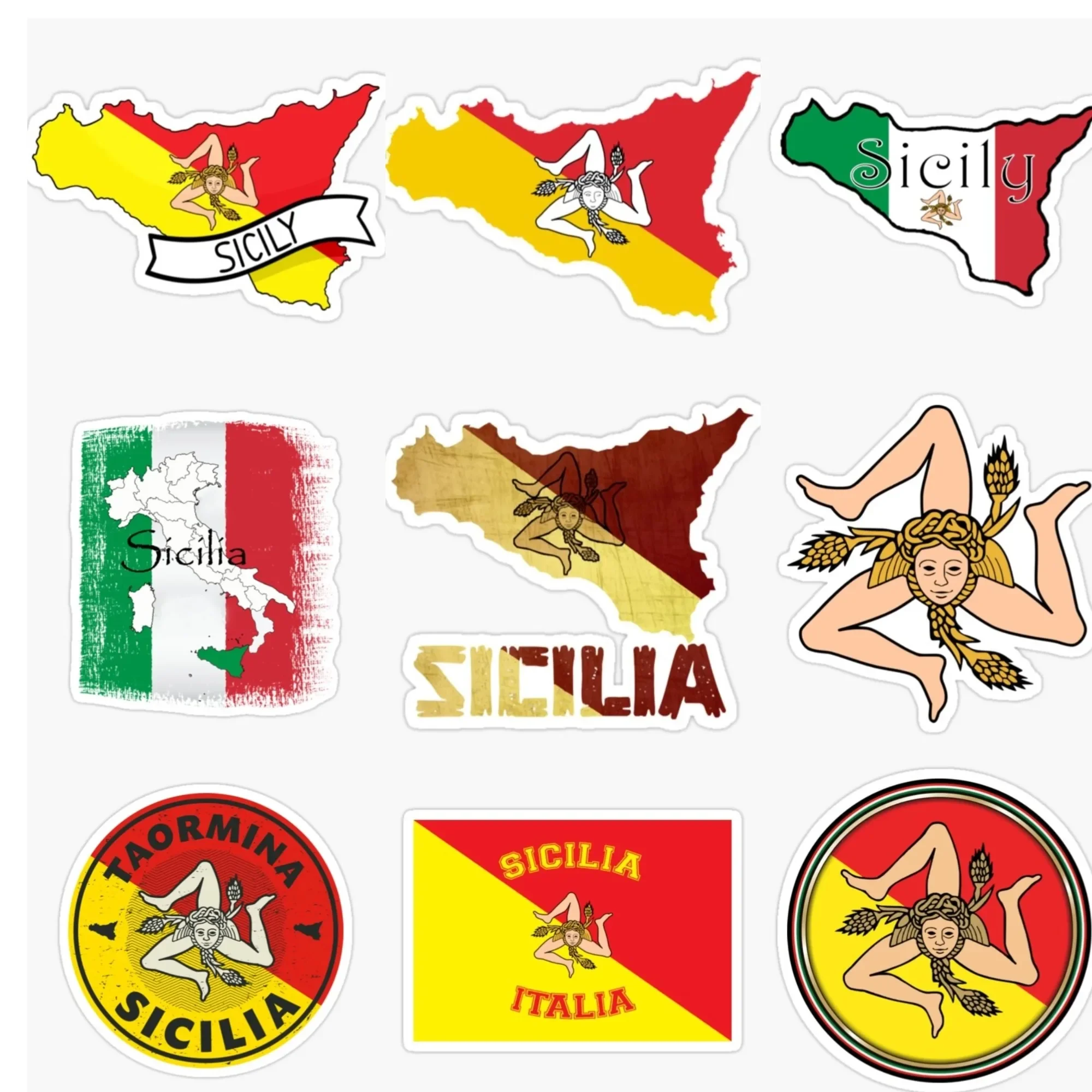 

Sicilia Flag Map National Emblem PVC Waterproof Stickers for Decorate Car Van Motorcycle Bicycle Helmet Window Fridge Decal