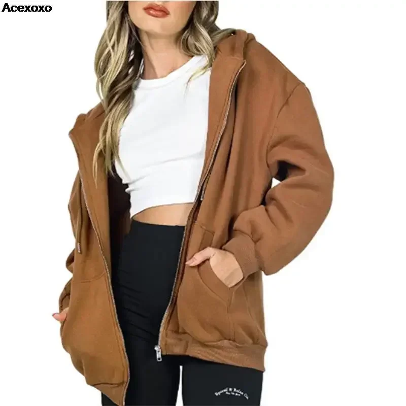 

Autumn and winter new women's fashion casual high set hooded thickened zipper cardigan wool coat