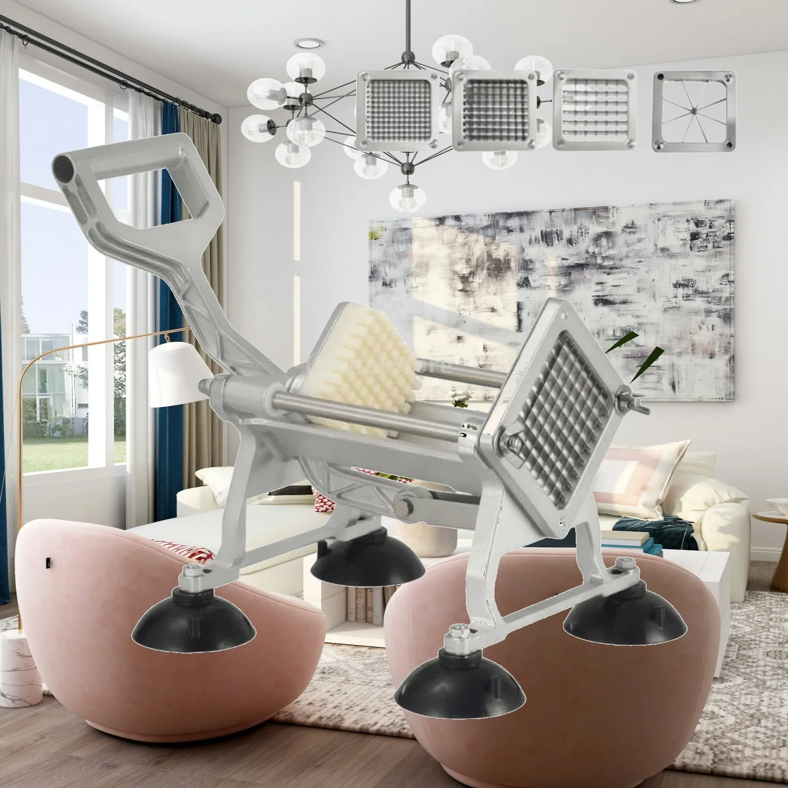 Countertop Potato Slicer with Black Suction Feet and Aluminum Alloy Body for Effortless Vegetable Processing