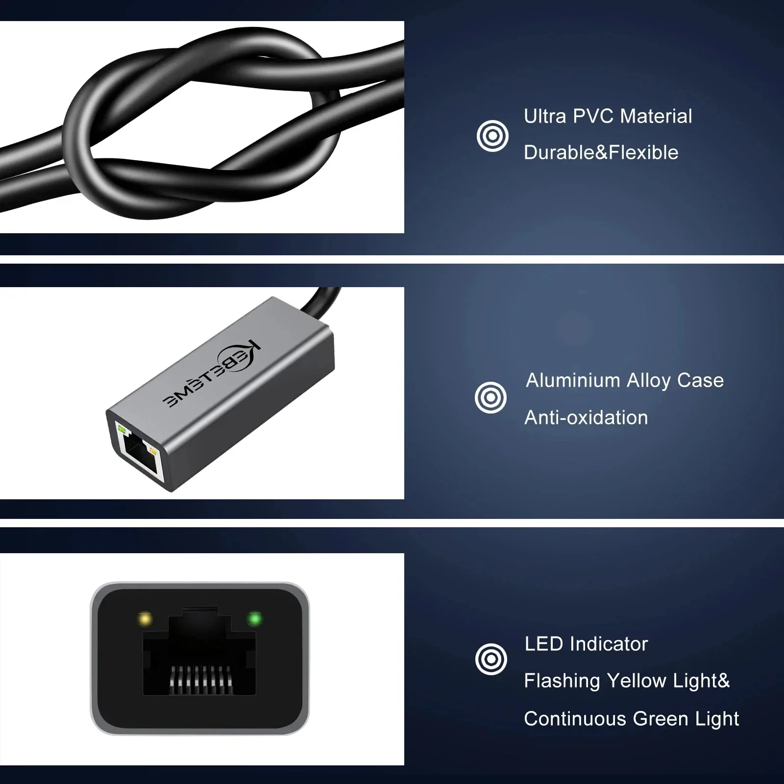 10/100/1000Mbps USB 3.0 بطاقة الشبكة السلكية USB إلى RJ45 نوع C إلى RJ45 LAN محول إيثرنت للكمبيوتر ماك بوك ويندوز المحمول