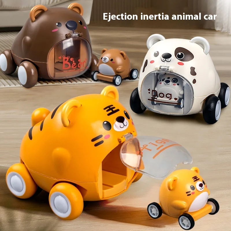 Tiger Mother Presses Toy Car Catapult Car Children Boy Car Girl 3 Baby Inertia Animal 2-4 Years Old Educational Novelty Toy.