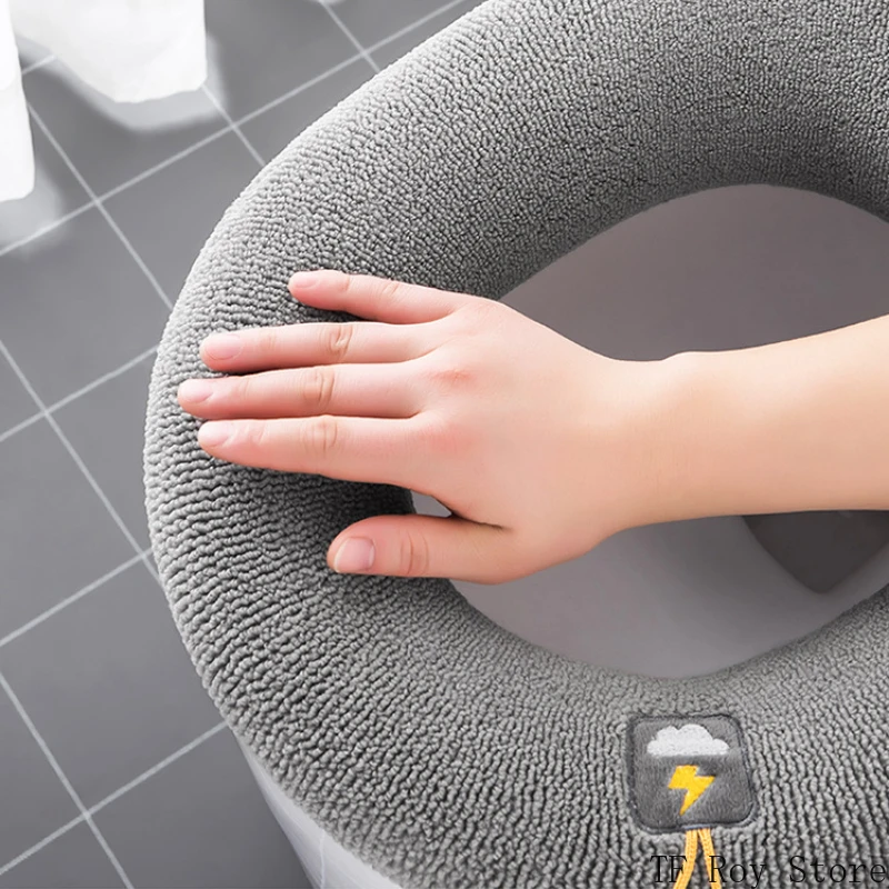 Soft Warm Toilet Pad Cushion with Handle Washable Winter Thicker Toilet Seat Cover Mat Bathroom Closestool Warmer Accessories