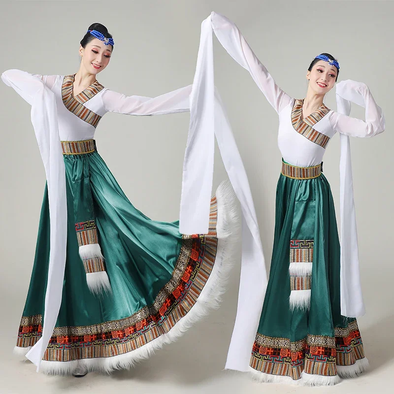 

Tibetan skirt water sleeve dance practice suit performance ethnic square dance Mongolian pendulum practice skirt 1 piece set