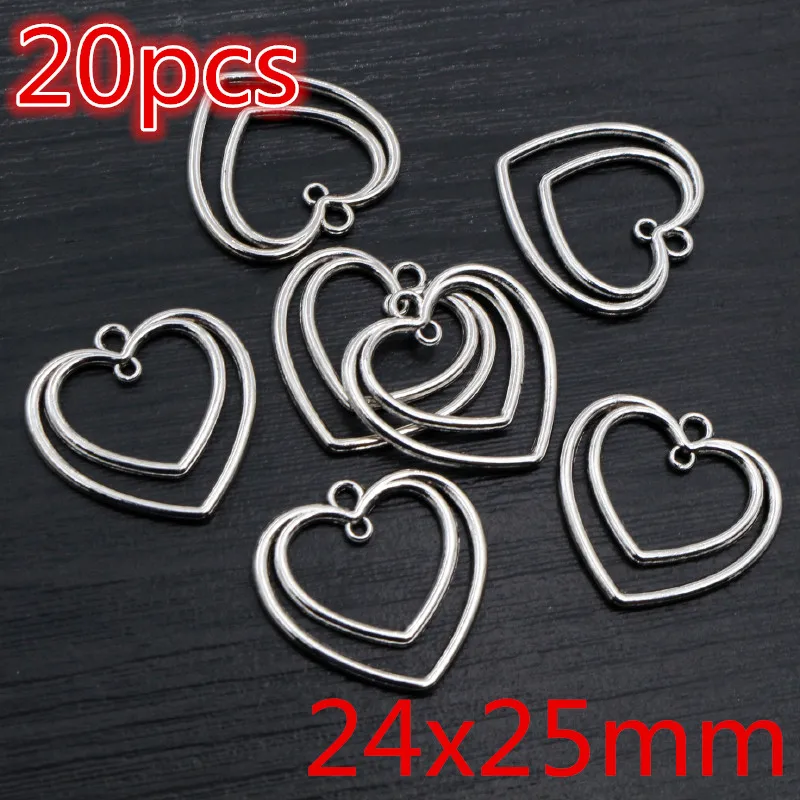 New Fashion Antique Silver Plated Bronze Heart Chrams Metal Alloy Pendant Charms for DIY Neckalce Jewelry Making Findings