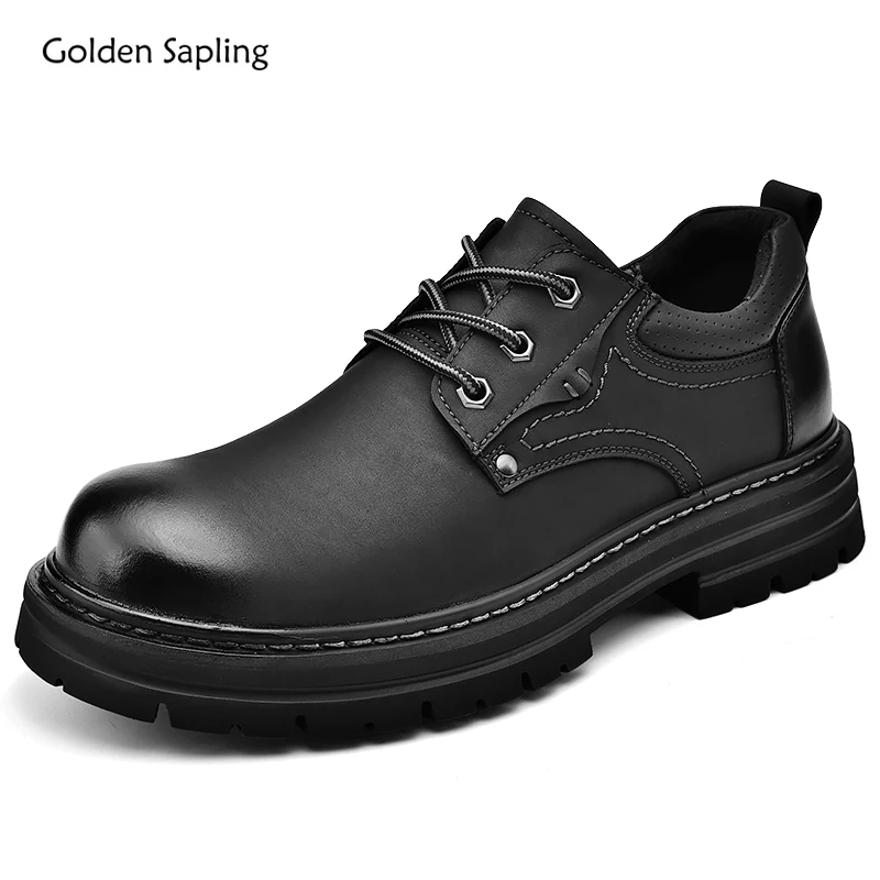 

Golden Sapling Men Wide Toe Oxfords Shoes 2025 Classics Black Leather Male Work Shoes Lace-up Man Casual Footwear Size 38-46