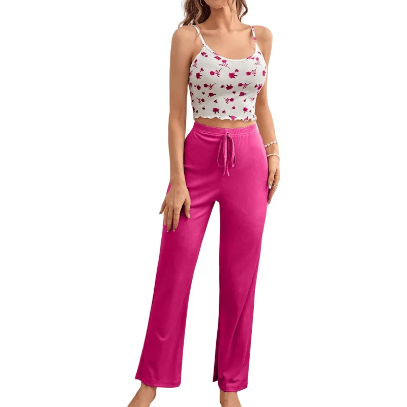 Women's Home Wear Summer Floral Suspender Trousers Casual Comfortable Pajamas Set Pijamas Women