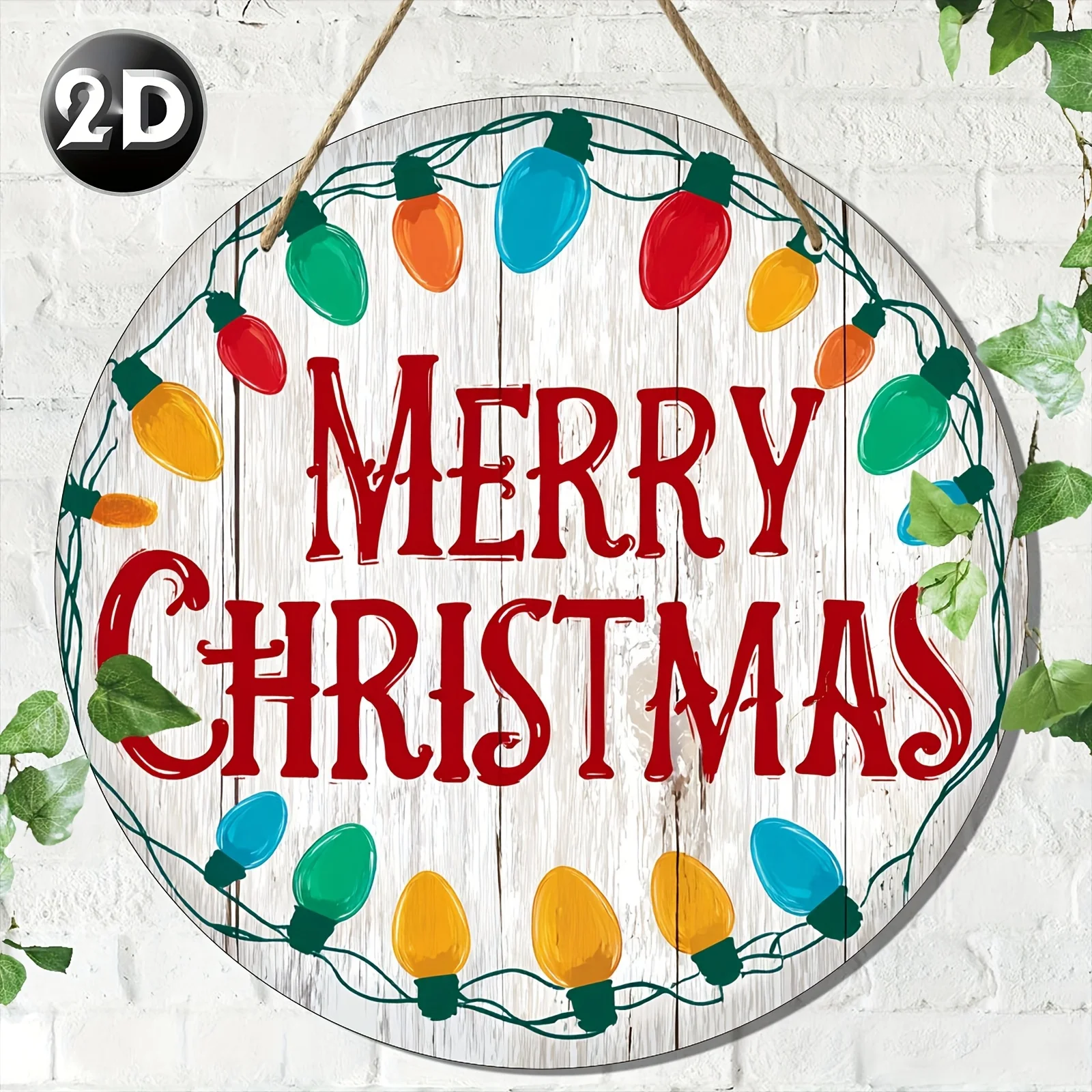 2D Flat - 2Dfat2D Flat, 1pc Cheerful Christmas Theme Round Wooden Sign Decorative Artwork, Premium Texture, Durable Use, Retro D