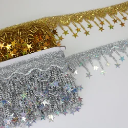 2/5Yard Five-Pointed Star Laser Sequin Hand Beaded Wave Lace Trim Tassel Fringe Stage Dress Clothing Wedding Curtain Accessories
