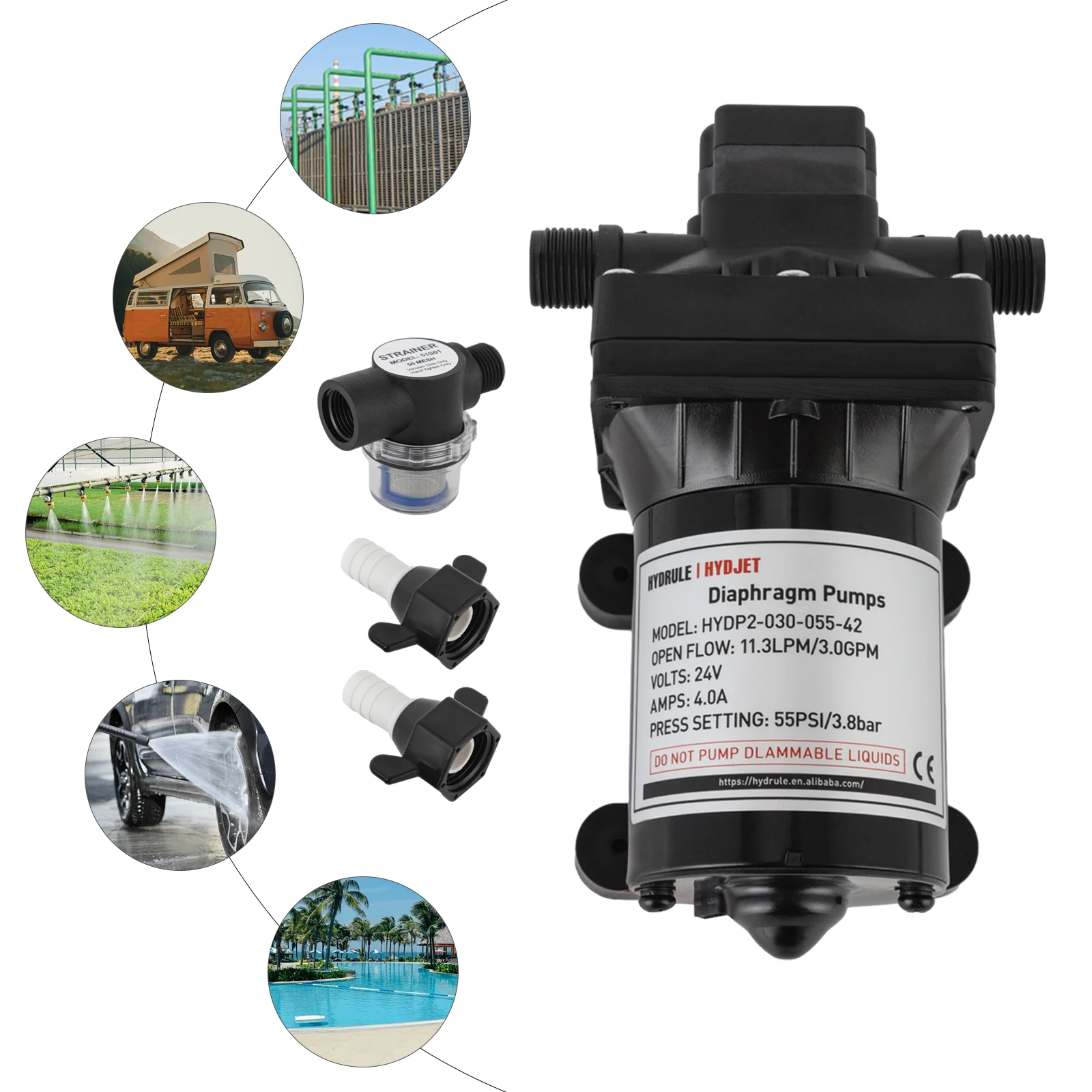 24V High-Performance RV/Boat Water Pump Booster Self-priming  Water Diaphragm Pressure Pump for Agricultural Irrigation Yachts