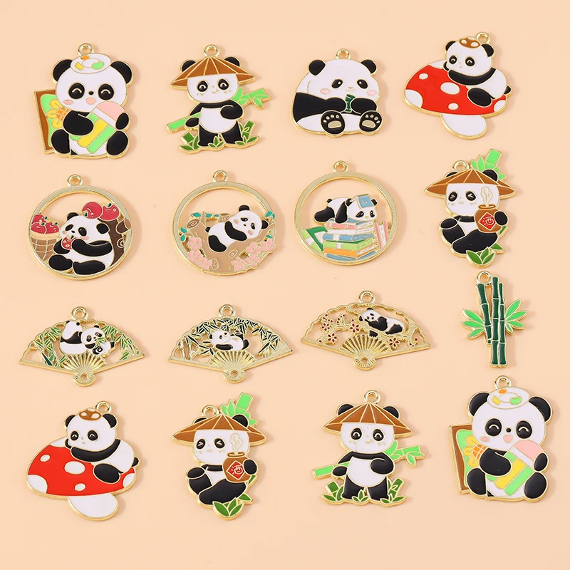 20 Stück Cartoon-Tier-Anhänger aus Emaille, Panda-Bambus-Charms für die Herstellung von Halsketten, Ohrringen, DIY-Bastelarbeiten, Schmuckzubehör – Detail 10
