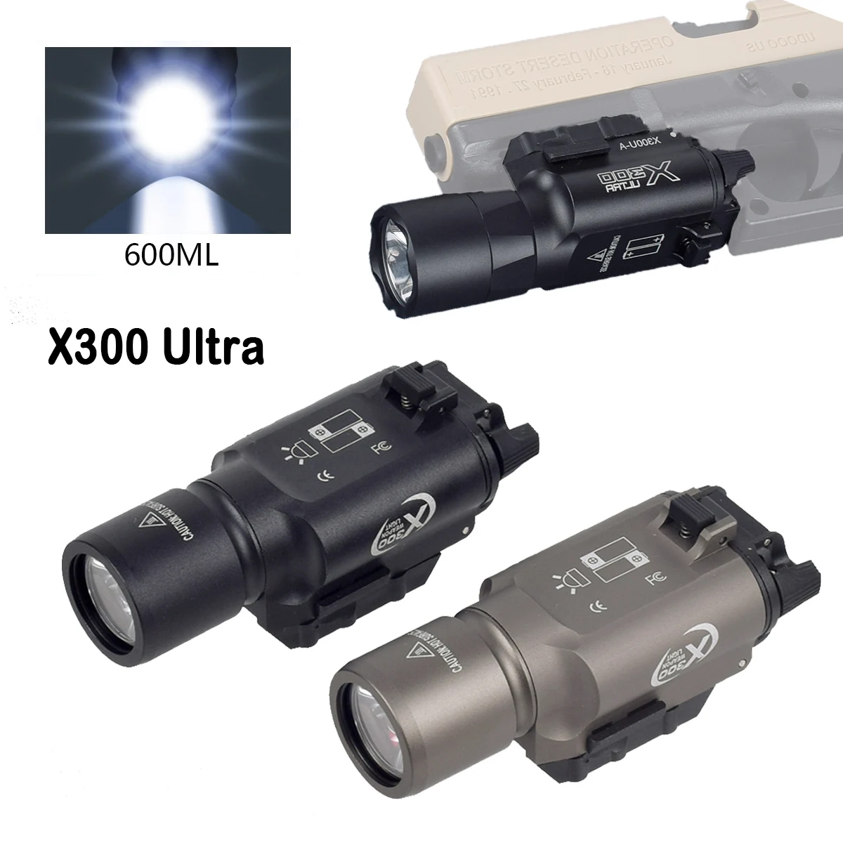 Tactical Surefire X300 Ultra Weapon Momentary Constant Flashlight Pistol Scout Light Airsoft Outdoor Hunting Gun 20mm Rail