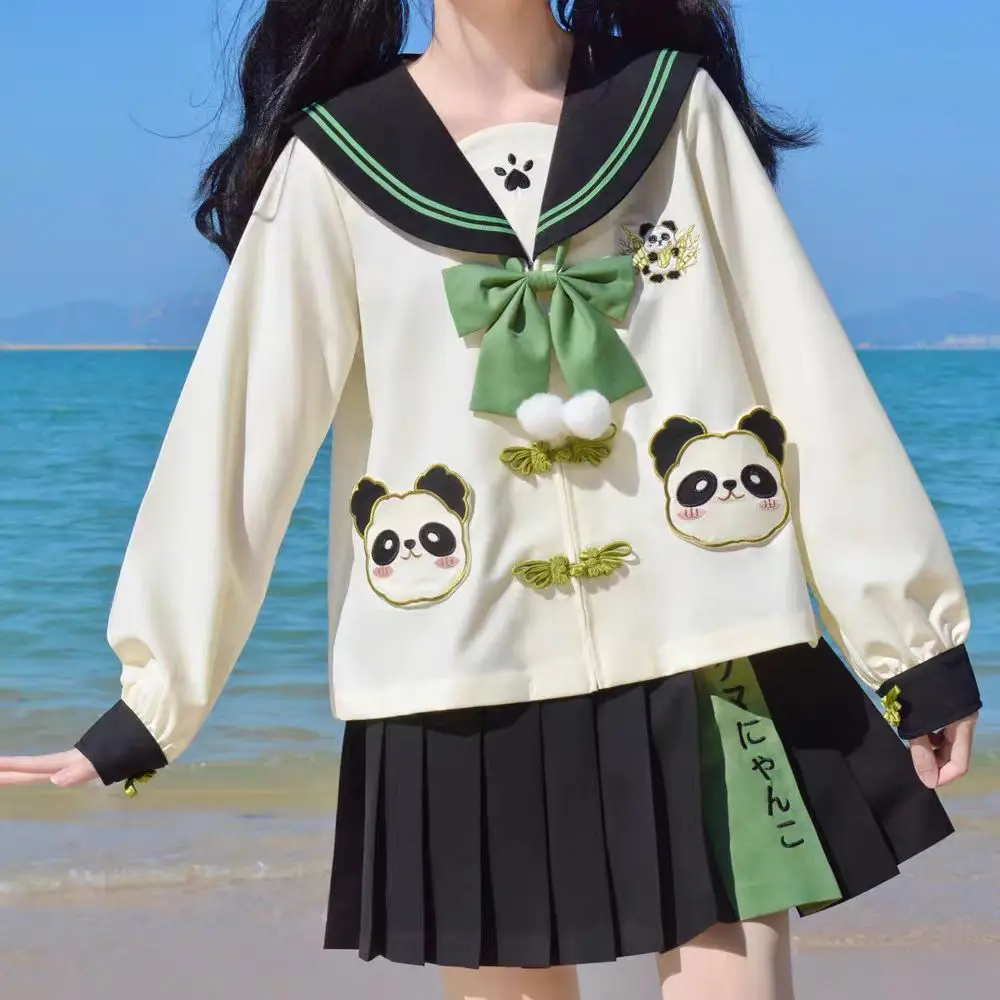 Lindo uniforme jk de guardería para mujer, panda, traje de marinero suelto, uniforme escolar para niña, cosplay, moda japonesa