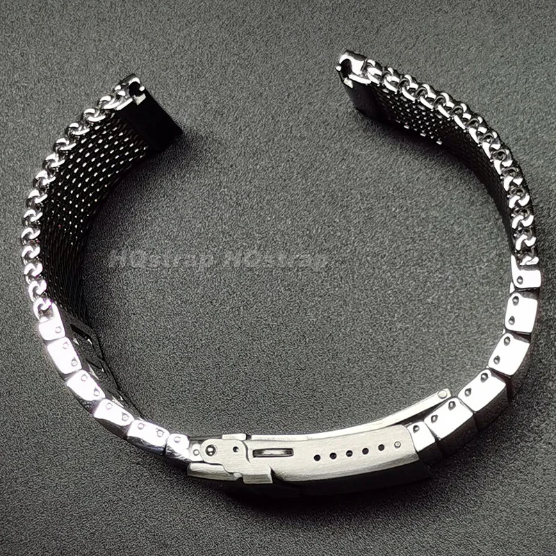 Luxury Solid Thickened Stainless Steel Mesh Watch Strap 20mm 22mm Polished Brushed Metal Watchband Premium Bracelet for Men