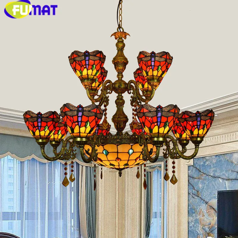 

FUMAT Stained Glass Chandelier Lighting lustres LED Tiffany decor suspension luminaire lamp 2 layers hanging light fixture Lamp