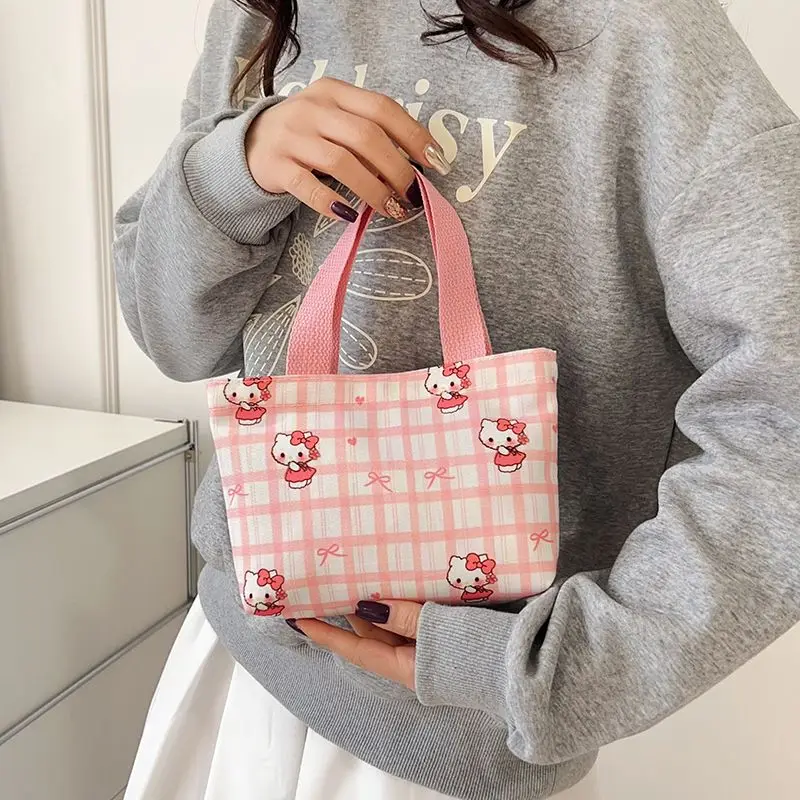 

Женские клатчи, новая холщовая сумка с милым мультяшным рисунком Hello Kitty, мини-тоут большой емкости, косметичка, кавайный женский дорожный клатч