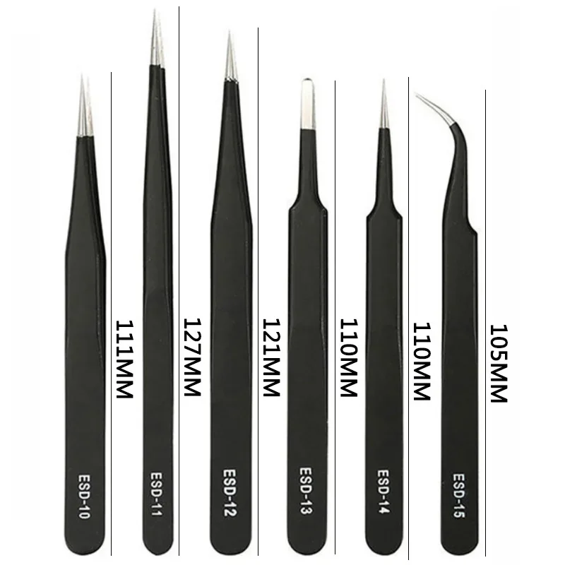 6PCS Precision Tweezers Set ESD Anti Static Stainless Steel Tweezers Repair Tools for Electronics Repair Soldering Craft