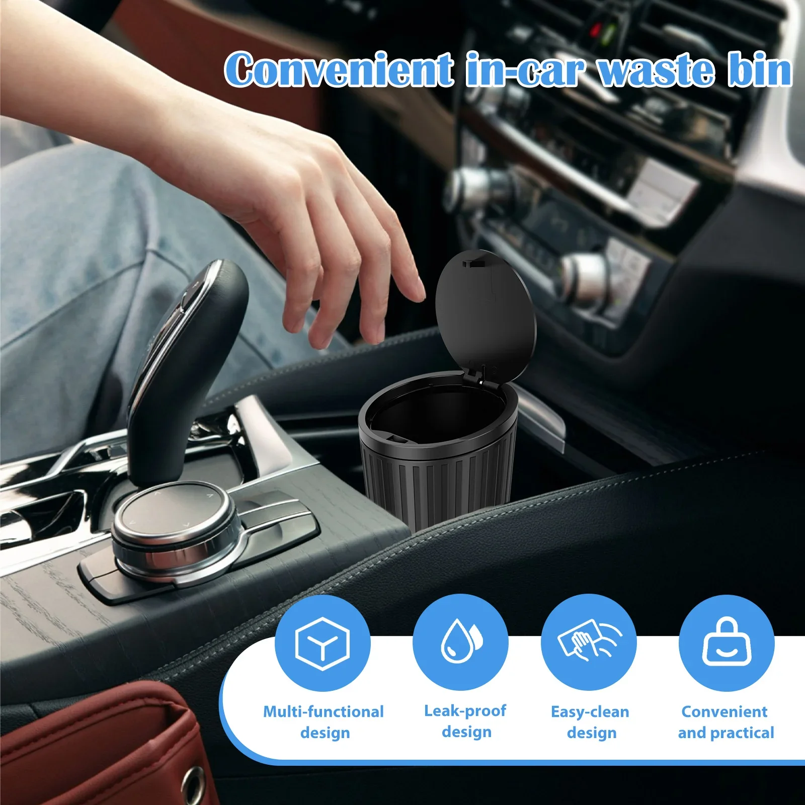 2Pcs 650ml Plastic Car Trash Can with Lid Easy Cleaning Leak Proof Vehicle Garbage Bin for Car Door Pocket Seat Back Pocket