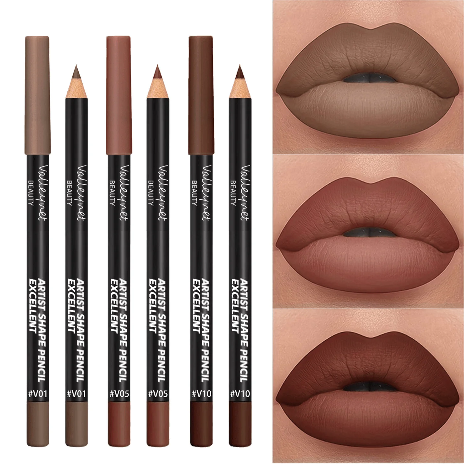 3-teiliges Lip Liner Set – Braun, Pink, Lila Serie – Wasserfester, langanhaltender, wischfester Make-up-Kontur-Lipliner-Stift NudeBrown