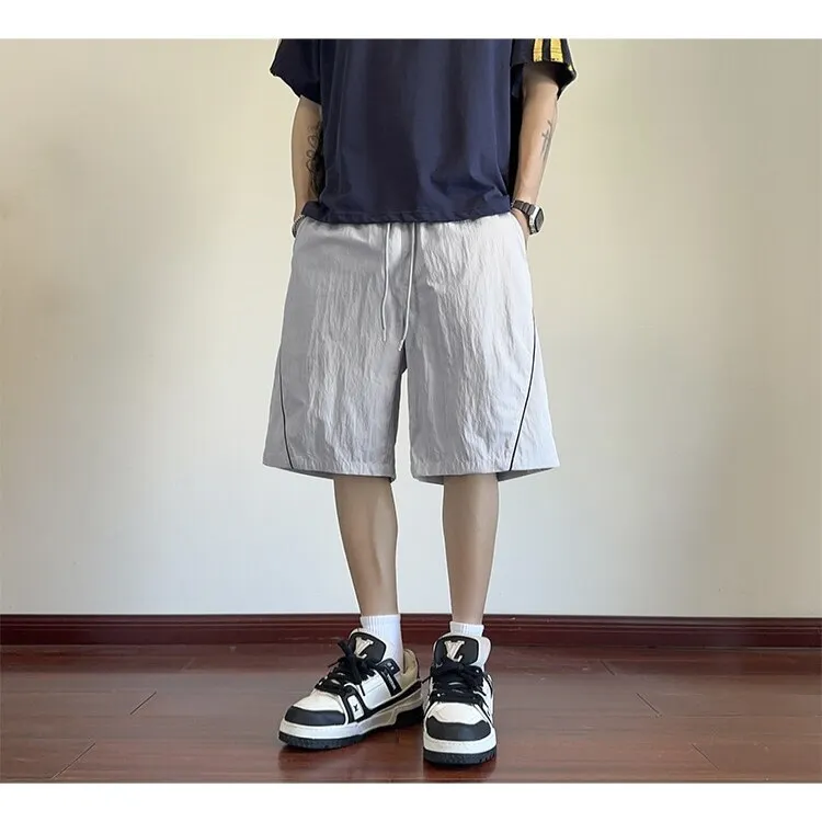 

Summer Men's Loose Straight Leg Lightweight Breathable Ice Silk Smooth Casual orts Trendy Five-Quarter Length Faionable