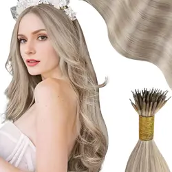 Moresoo Nano Hair Extensions Human Hair Extensions Brazilian Hair Natural Nano Ring Hair Extensions Human Hair Nano Tip 50G/50S