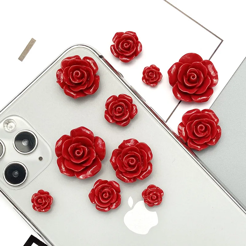 Red Rose Flower Cabochon Button Flat back Resin Cabochons Embellishments for Scrapbooking DIY Hair Bows Center Accessories Decor