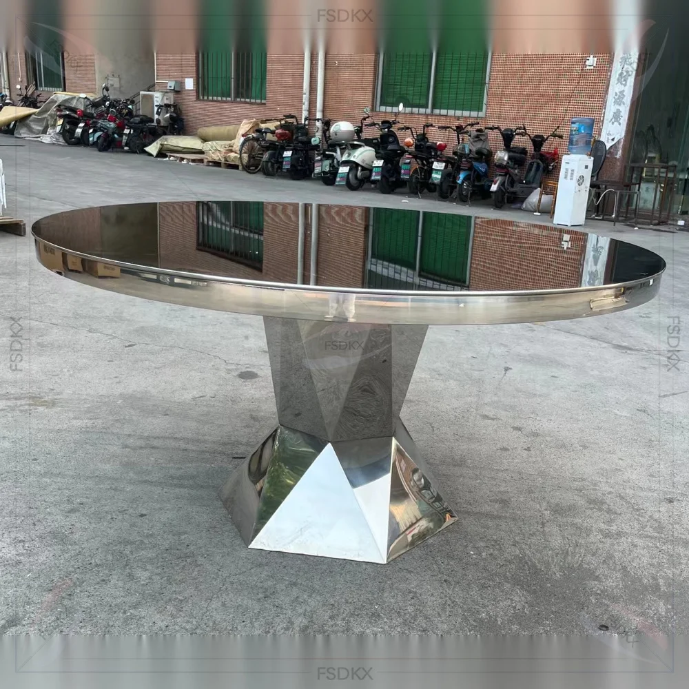 

Banquet Hall Furniture Mirror Silver Stainless Steel Round Wedding Table