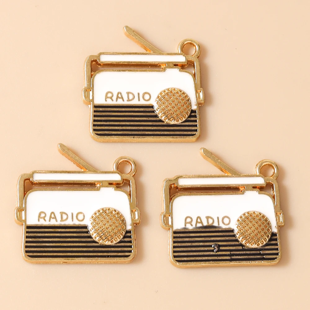 Leslie 10 Stück Emaille-Anhänger mit Motiven von Musik, Radio, Grammophon und Kassetten für die Schmuckherstellung, Anhänger, Halsketten, Ohrringe, DIY-Handarbeiten – Detail 9