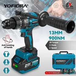 YOFIDRA 900N.M 3200RPM Brushless Electric Impact Drill 13mm Hammer Drill Cordless Screwdriver Tool For Makita 18V Battery Pin