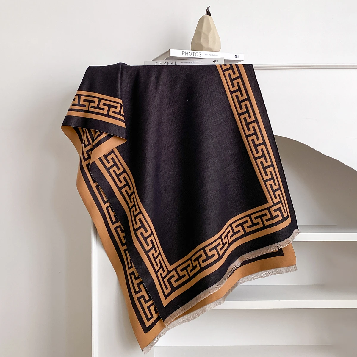 Frauen Geometrie Druck Pashmina Schal Warme Kaschmir Schals Luxus Winter Dicke Decke Bufanda Weibliche Wrap Bandana Echarpe Poncho – Detail 3