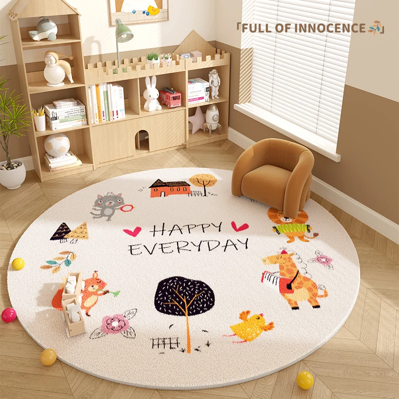 Cute Cartoon Children Rugs for Bedroom Washable Living Room Decoration Round Carpet Home Thick Plush Mat Fluffy Soft Bedside Rug