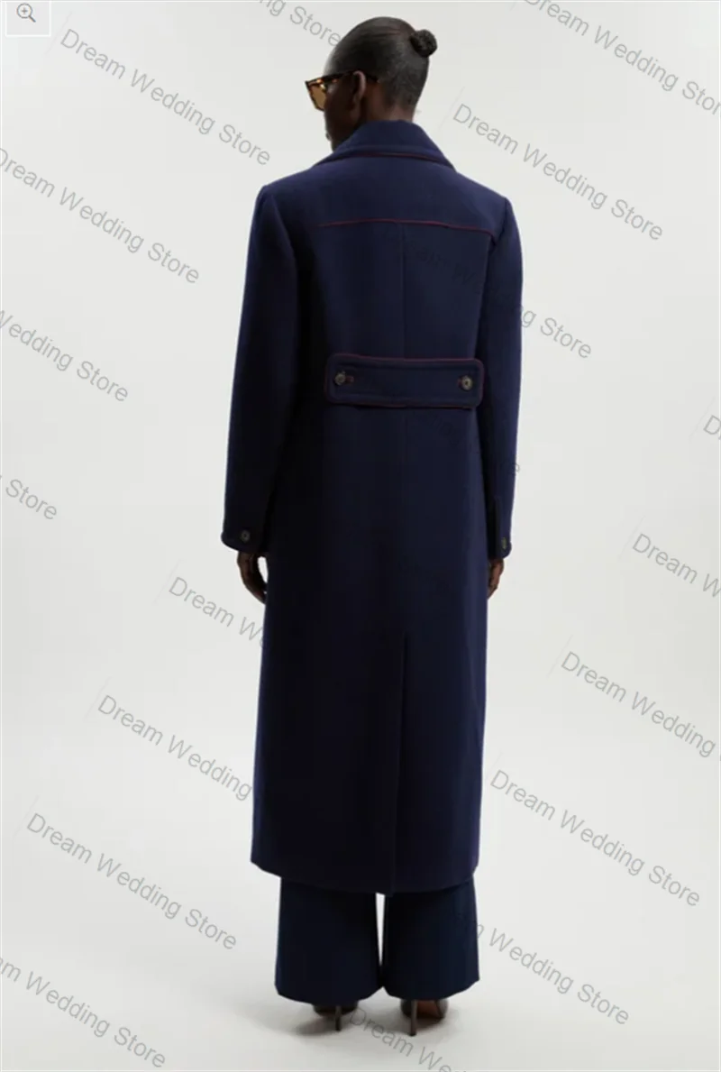 الكشمير الأزرق الداكن المرأة البدلة 1 قطعة السترة الطويلة الصوف حفلة موسيقية فستان مكتب رسمي سترة حريمي مخصص ضيف الزفاف البدلات الرسمية معطف #5