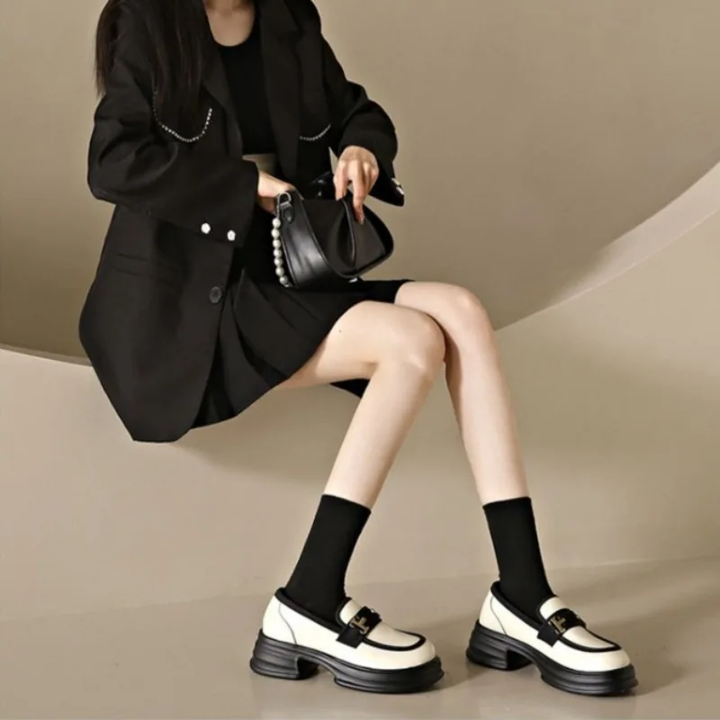 Casual Women Shoes Women Shoes Shallow Black Flat Soled Oxford Shoes Versatile Round Toe Clogs Thick Soled British Style Loafers